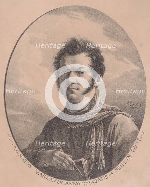 Self-portrait with an album and pen, 1819., 1819. Creator: Aleksandr Orlovsky.