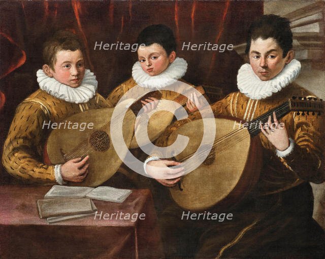 Three young lute players, First Half of 17th cen.. Creator: Lambri; Stefano (Stefanino da Cremona) (1595/96-1658).