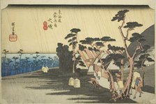 Oiso: Tora's Rain (Oiso, Tora ga ame), from the series "Fifty-three Stations of the..., c. 1833/34. Creator: Ando Hiroshige.
