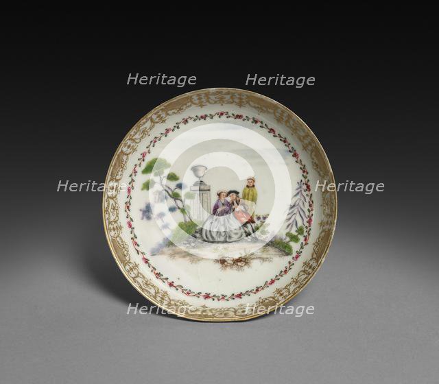 Saucer with Scene in style of Watteau, c. 1750-1760. Creator: Unknown.