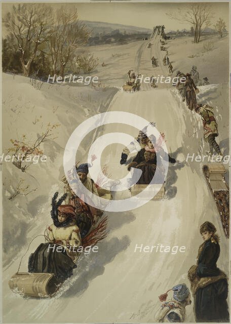 The sledding, c.1880. Creator: Sandham, Henry (1842-1910).