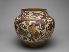 Polychrome Jar with Rainbow, Macaw, and Floral Motifs, 1880s. Creator: Unknown.