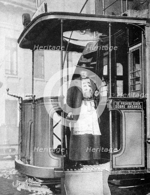 A woman tram-conductor, Chile, 1922. Artist: Brown & Dawson