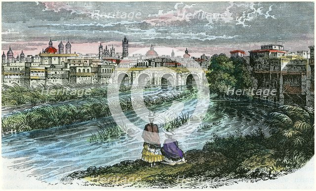 View of the city of Lima, the capital of Peru, from the River Rimac, c1875. Artist: Unknown