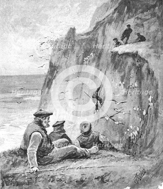 ''An Excursion to St Kilda; Cragsmen snaring birds with a rod', 1890. Creator: Unknown.