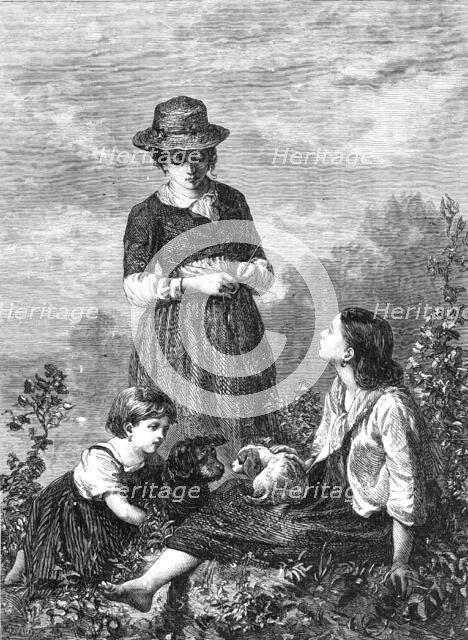 "The Rival Pets", by E. Castan, in the exhibition at the French Gallery, Pall-Mall, 1868.  Creator: W Thomas.