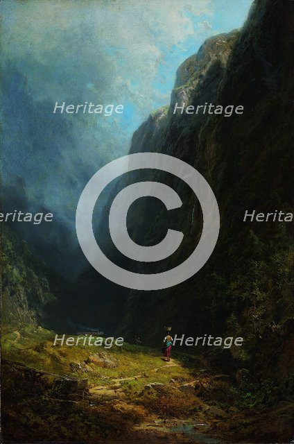 In the Alpine High Valley (Landscape with Mt. Wendelstein), c. 1871. Artist: Spitzweg, Carl (1808-1885)