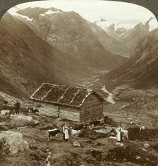 'From the mountain inn at Vidde saeter down the Vidde valley - Mt. Skaala in right distance', c1905. Creator: Unknown.