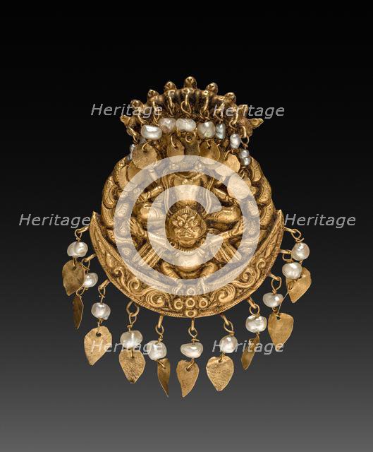 Earring with Four-Armed Vishnu Riding Garuda with Nagas (serpent divinities), 1600s or 1700s. Creator: Unknown.