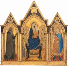 Madonna and Child Enthroned with Saints and Angels, and Saints Anthony Abbot..., 1354. Creators: Puccio di Simone, Allegretto Nuzi.