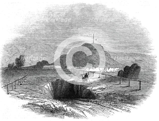 The excavation in which the cists were found - the Mount and Priory ruins, 1845. Creator: Unknown.