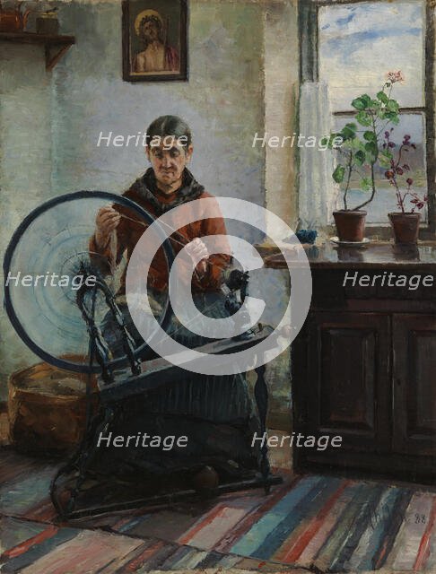 At the Spinning Wheel, 1888. Creator: Ada Thilen.