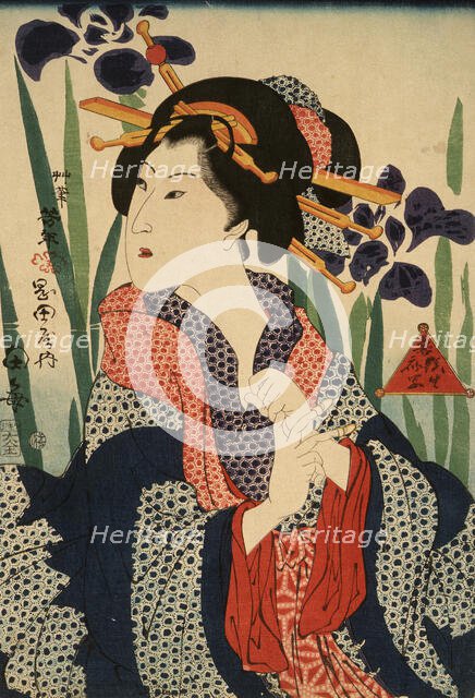 Beauty with Irises, 19th century. Creator: Tsukioka Yoshitoshi.