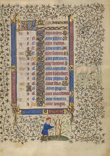 Calendar Page for March: Pruning Trees: Aries; Book of Hours, about 1410. Creator: Unknown.