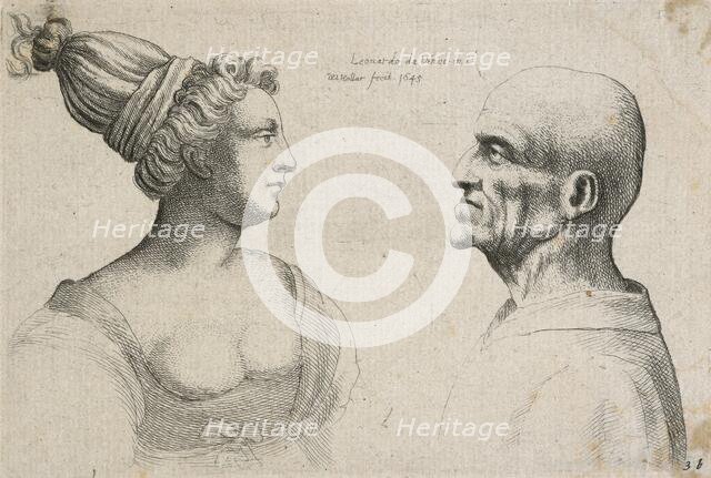 Caricatures and deformities after Leonardo. Two heads, 1645. Creator: Wenceslaus Hollar.