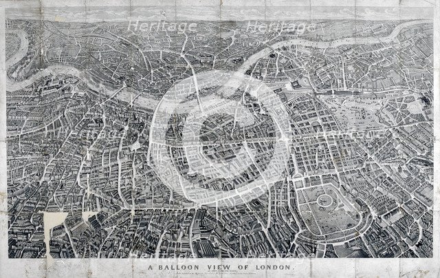 View of London from the north as seen from a balloon, 1851. Artist: Anon