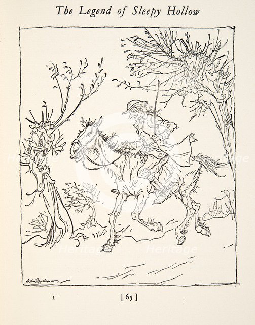 Ichabod Crane escaping from the Headless Horseman,  from The Legend of Sleepy Hollow, 1928.