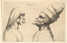 Two deformed heads facing each other, 1645. Creator: Wenceslaus Hollar.