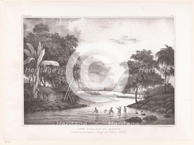 Bamboo bridge, Java, 1833. Creator: Henricus Leonardus van den Houten.