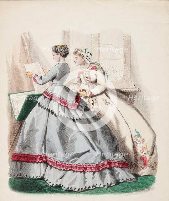 Fashion Plate - Petit Courrier des Dames 'Modes de Paris', 1866. Creator: Gilquin fils.