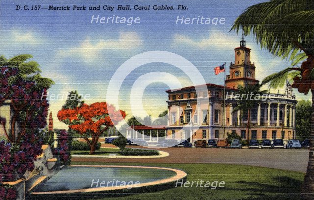Merrick Park and City Hall, Coral Gables, Florida, USA, 1940. Artist: Unknown