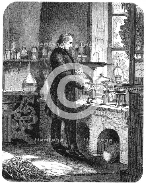 Justus von Liebig, German chemist, at work in his laboratory, mid 19th century (c1885). Artist: Unknown