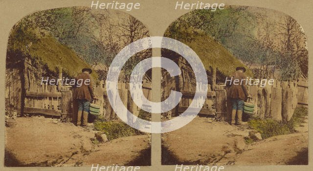 Scenes in Our Village. John Sims at his Pigsty, about 1865. Creator: London Stereoscopic & Photographic Co.