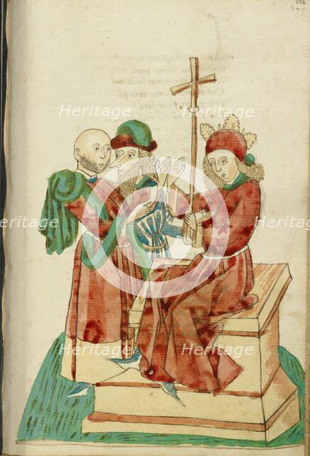 Theodas and Another Man Before the Enthroned Josaphat; Barlaam und Josaphat, 1469. Creators: Hans Schilling, Diebolt Lauber.