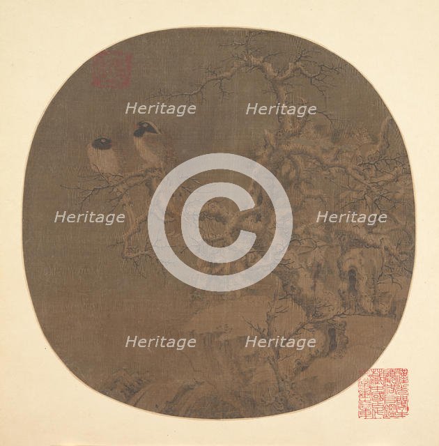 Two Birds on a Wintry Tree, 13th century. Creator: Unknown.