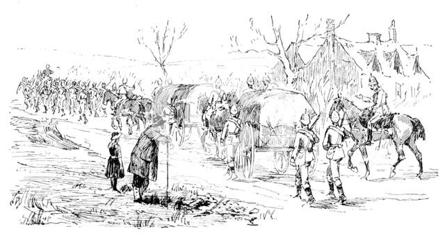 The Easter Volunteer Manoeuvres: the Marching Column, with transport waggons, 1890. Creator: Unknown.