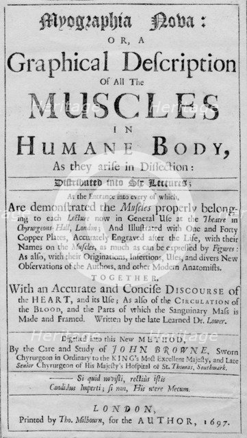 'Myographia Nova: or a Graphical Description of all the Muscles in Humane Body, As they are in Disse Artist: Unknown.
