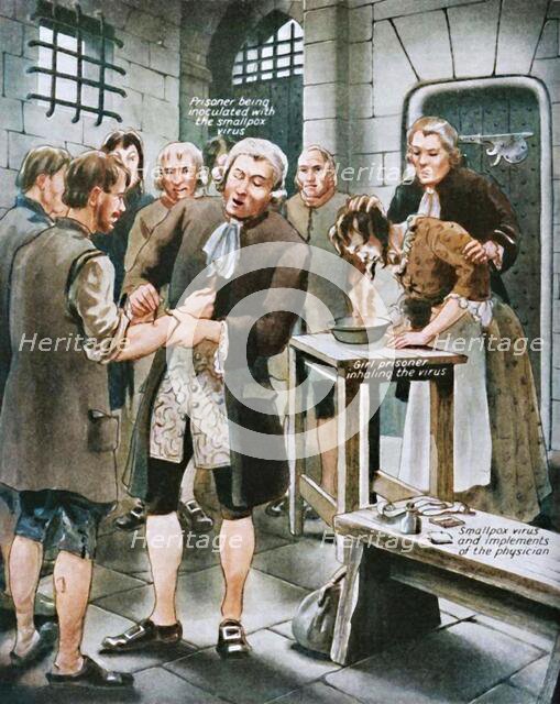 'Giving Prisoners the Smallpox in Gaol', late 18th century, (c1934). Creator: Unknown.