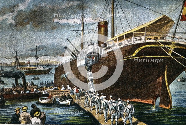 Morocco Campaign, shipment of troops in the port of Barcelona in the Buenos Aires liner bound to …