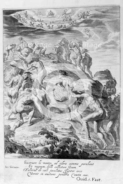 The giants attempt to scale Heaven by piling mountains upon one another, 1655. Creator: Unknown.