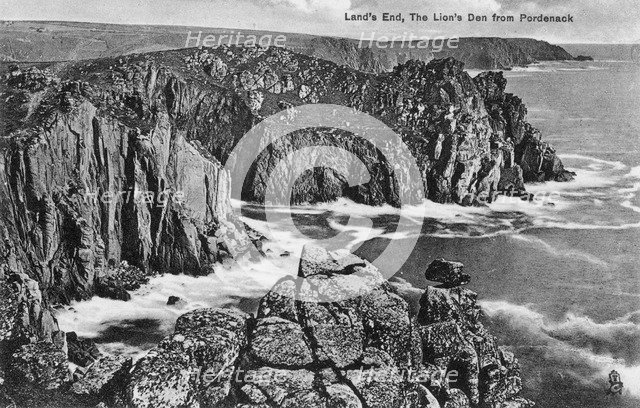 The Lion's Den from Pordenack, Land's End, Cornwall, early 20th century(?). Artist: Unknown