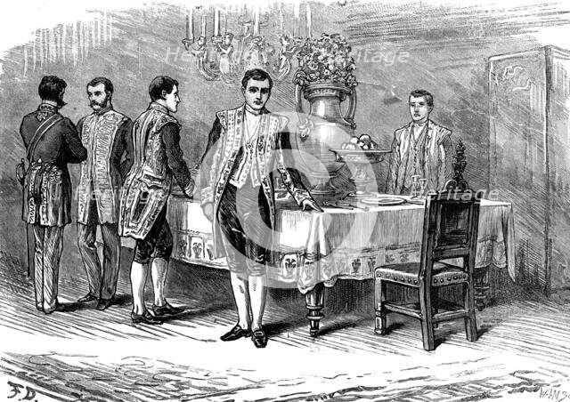 The attempt on the Czar's life: attendants at the imperial dinner table, St. Petersburg, 1880. Creator: Unknown.