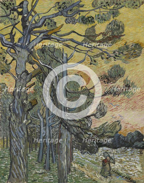 Pine trees at sunset, 1889. Creator: Gogh, Vincent, van (1853-1890).