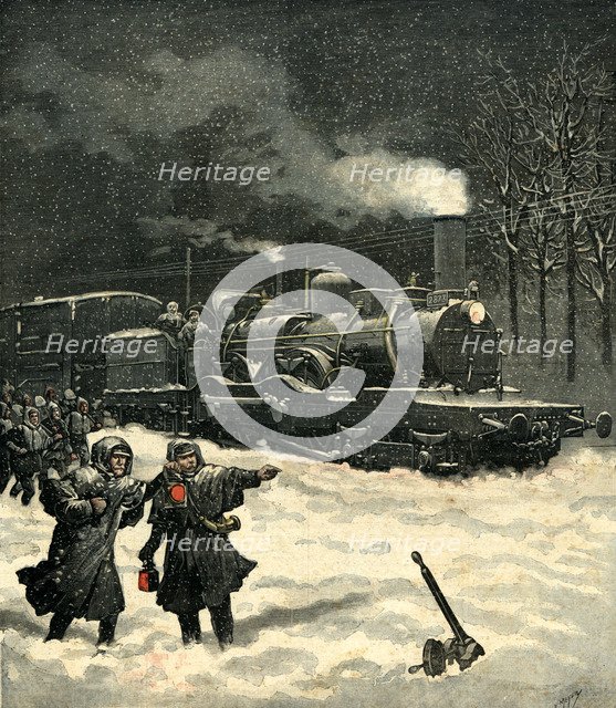 Train stopped by snow near Lison, France, engraving in the Petit Journal of March 5, 1892.