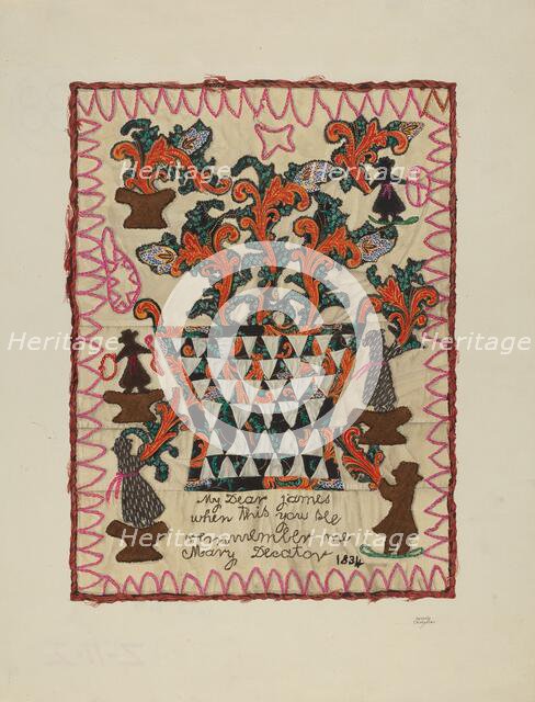 Applique Linen Panel, 1935/1942. Creator: Beverly Chichester.