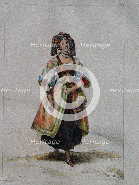 Woman in Russian dress, c. 1843. Artist: Devéria, Achille (1800-1857)