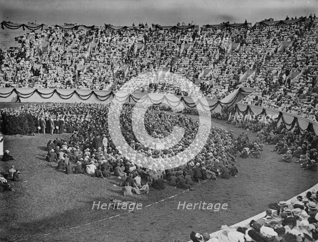 Glee club singing in the stadium, Harvard University class day exercises, c1906. Creator: Unknown.