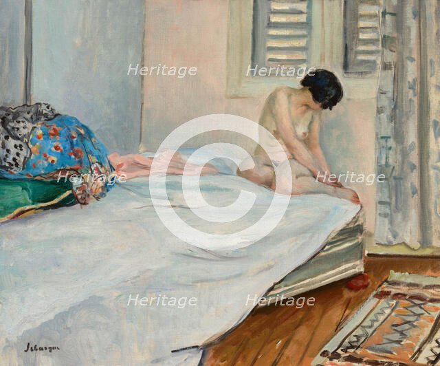 Nude sitting at the foot of the bed, Le Cannet, 1929. Creator: Lebasque, Henri (1865-1937).