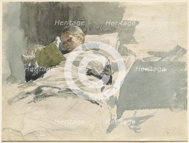 The Artist's Wife Reading in Bed, 1885/1890. Creator: Leopold Kalckreuth.