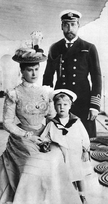 Prince George and his wife Mary with their son Edward, HMS Crescent, late 19th-early 20th century. Artist: Unknown