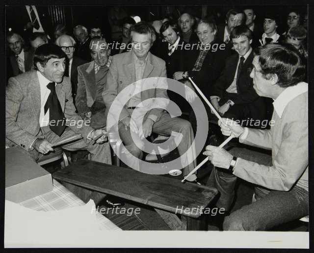 Louie Bellson and Buddy Rich at the International Drummers' Association meeting. London, 1978. Artist: Denis Williams