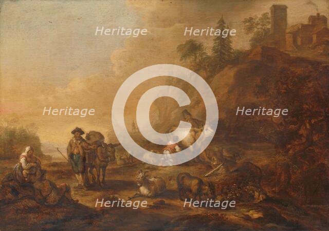 Landscape with Herdsmen and their Droves, 1648. Creator: Cornelis de Bie.