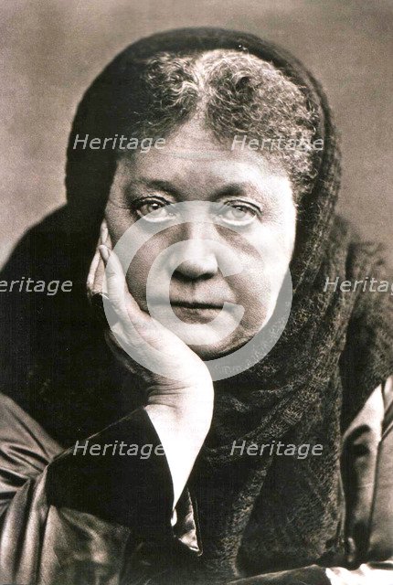 Helena Blavatsky, Russian author and founder of Theosophy, 1889. Artist: Anon