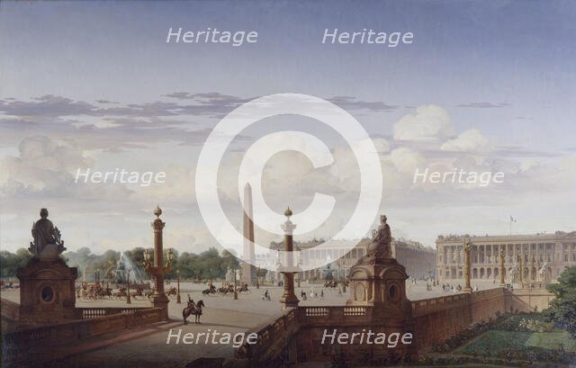 La place de la Concorde, vue de la terrasse du bord de l'eau ; le roi Louis-Philippe..., 1846. Creator: Jean-Charles Geslin.