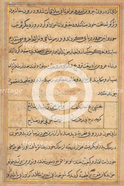 Page from Tales of a Parrot (Tuti-nama): text page, c. 1560. Creator: Unknown.