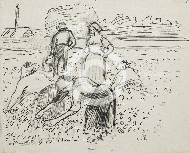 Study of five peasant figures working in a field, 1887. Artist: Camille Pissarro.